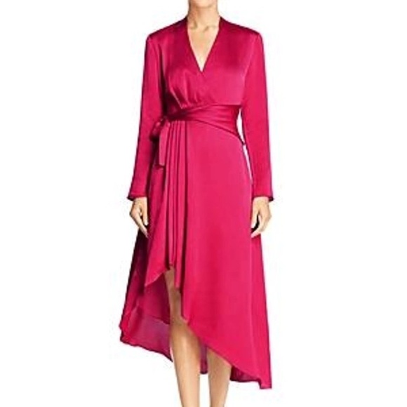 Equipment Adisa Wrap Midi Dress Asymmetric Belted Satin Amaranth Magenta Size 2 - Picture 10 of 16